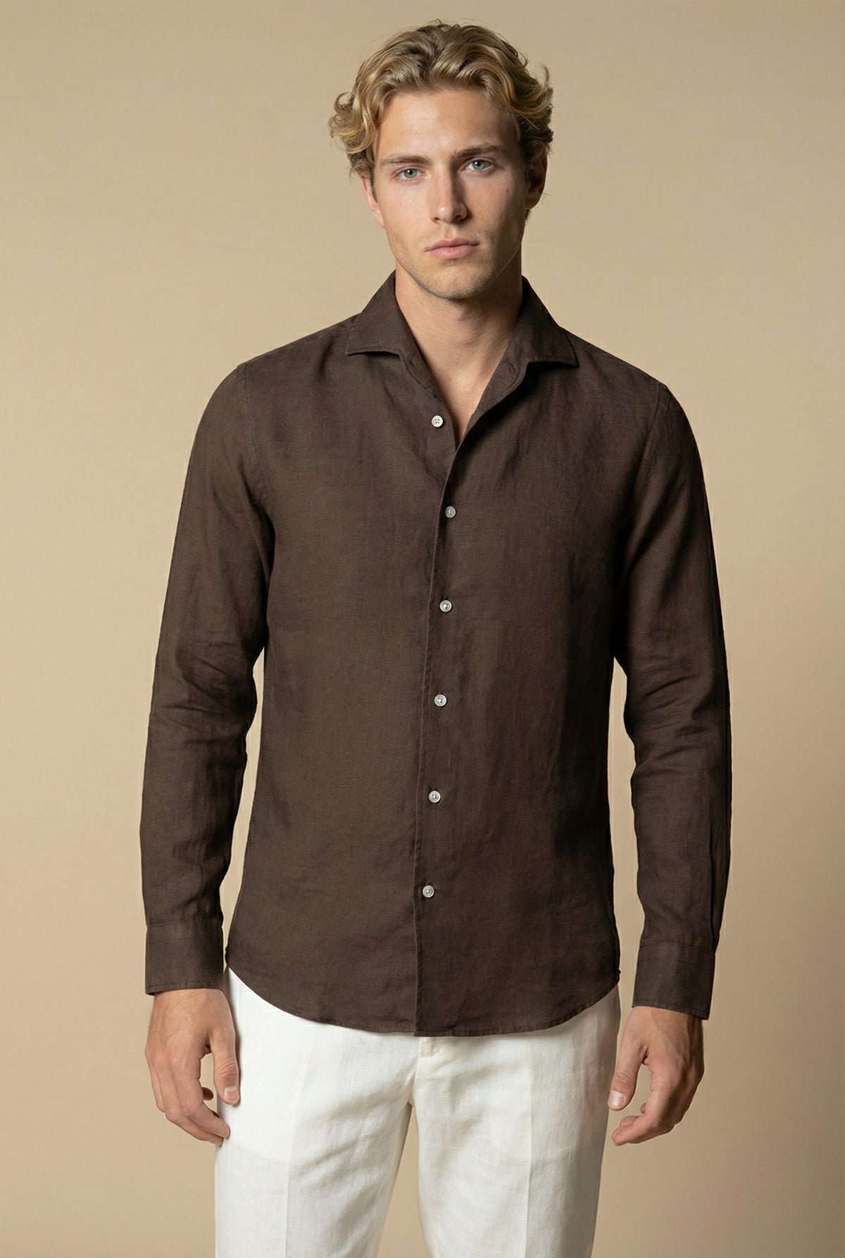 Amalfi Long Sleeve Linen Shirt Dark Brown