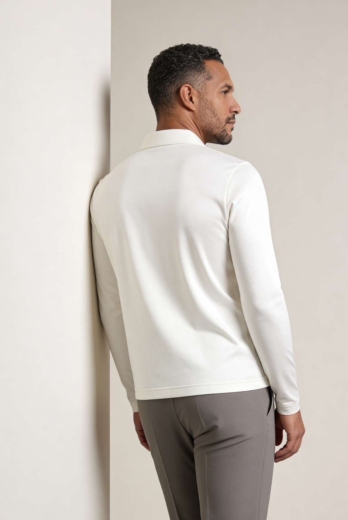 White Long Sleeve Polo