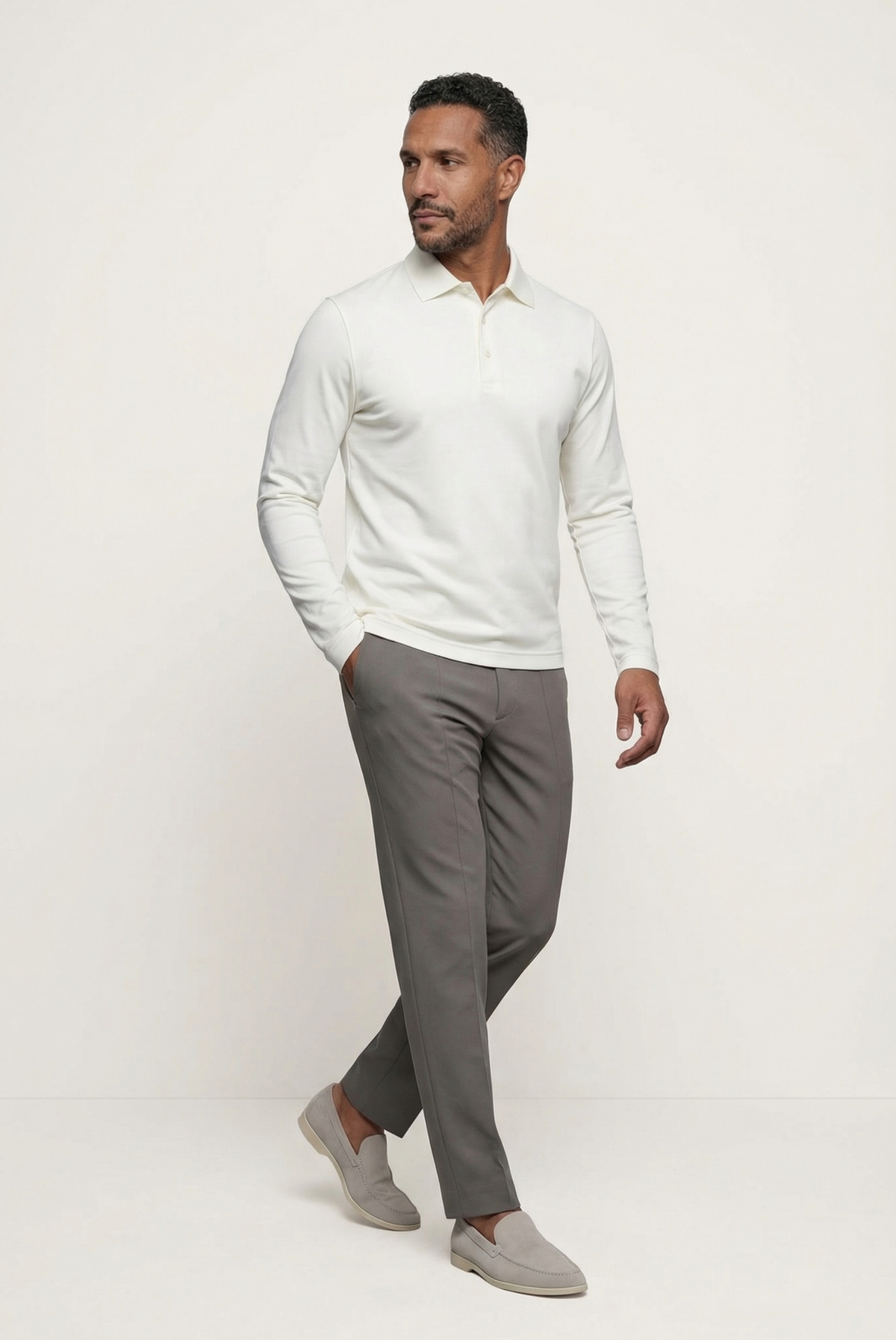 White Long Sleeve Polo