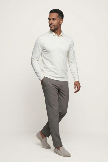White Long Sleeve Polo