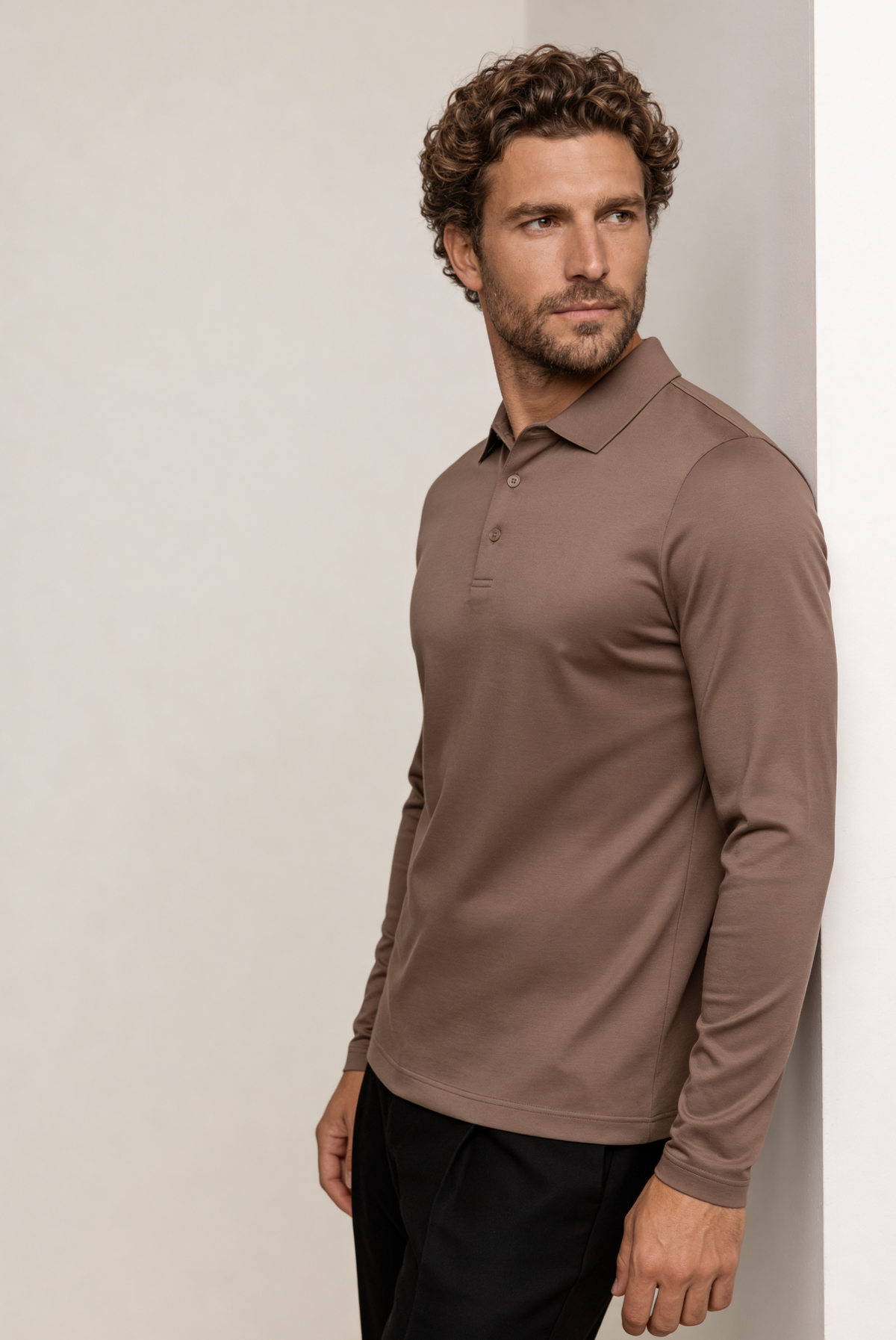 Taupe Long Sleeve Polo