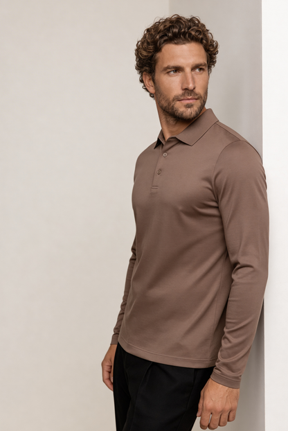 Taupe Long Sleeve Polo