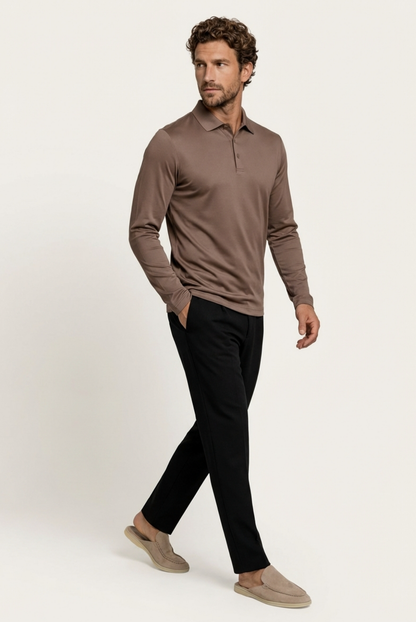 Taupe Long Sleeve Polo