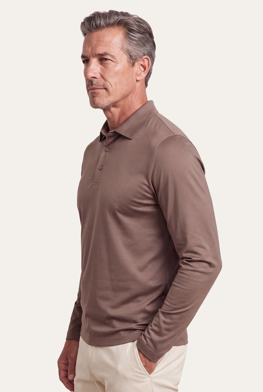 Taupe Long Sleeve Polo