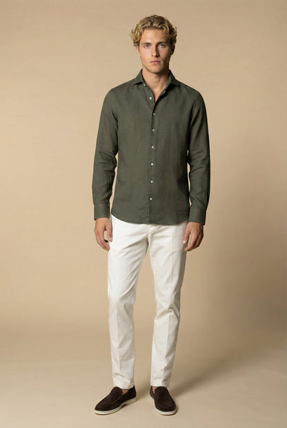 Amalfi Long Sleeve Linen Shirt Olive