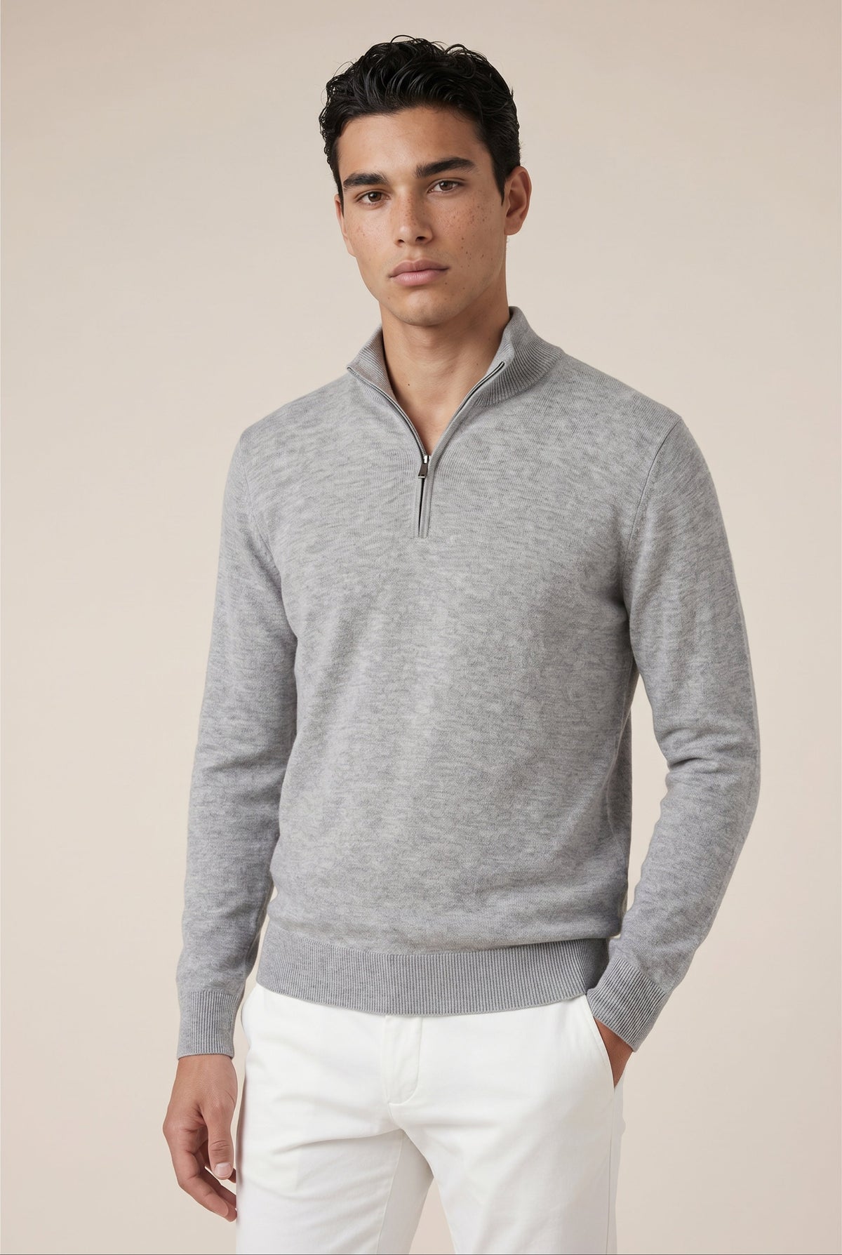 Quarter Zip Grey Marl