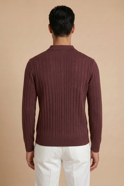 Extrafine Long Sleeve Polo Burgundy