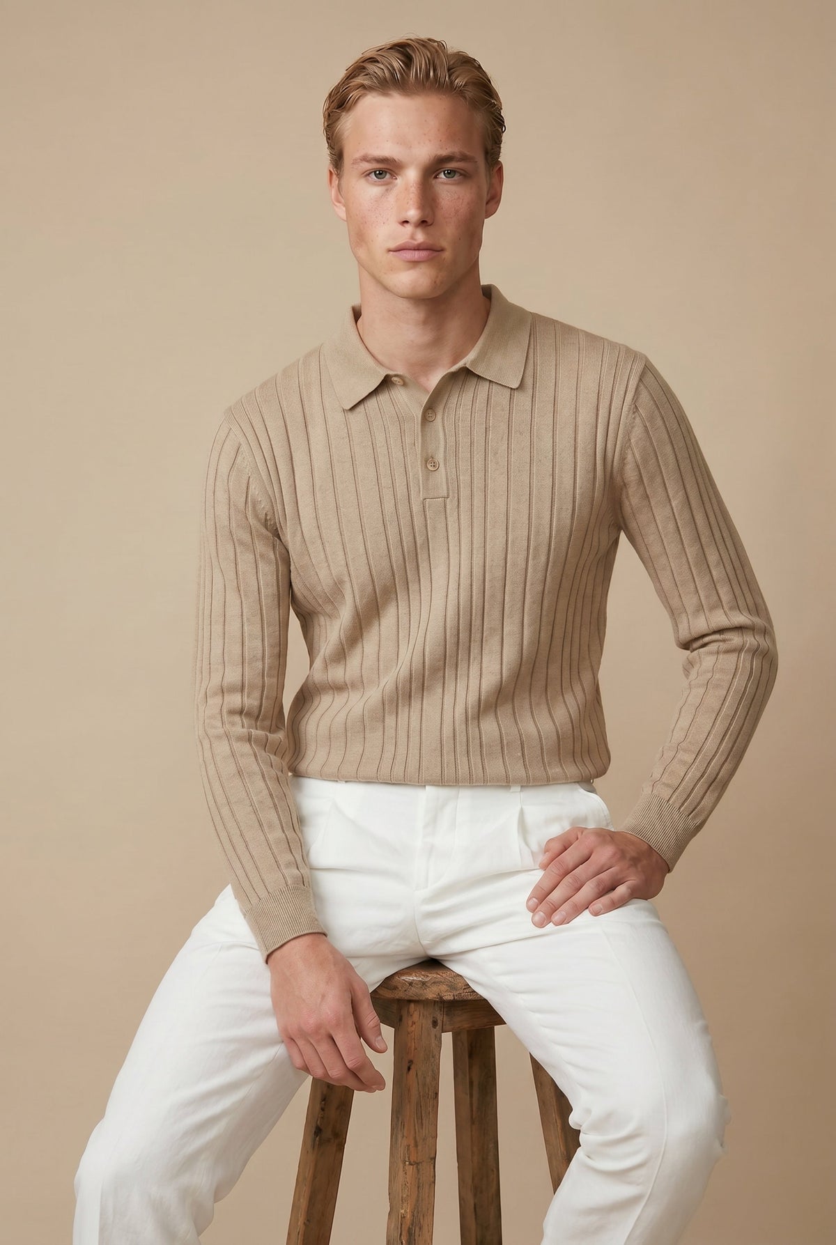 Extrafine Long Sleeve Polo Sand