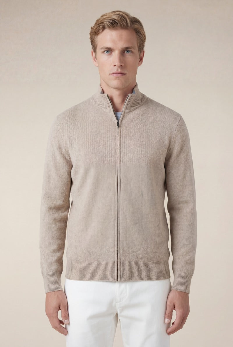 Cashmere Full-Zip Knit Beige