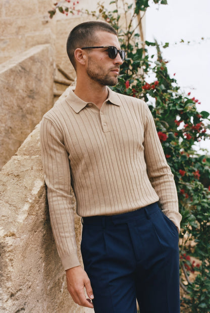 Extrafine Long Sleeve Polo Sand