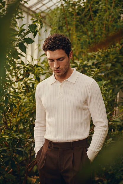 Extrafine Long Sleeve Polo White
