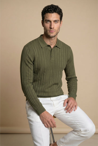 Extrafine Long Sleeve Polo Olive