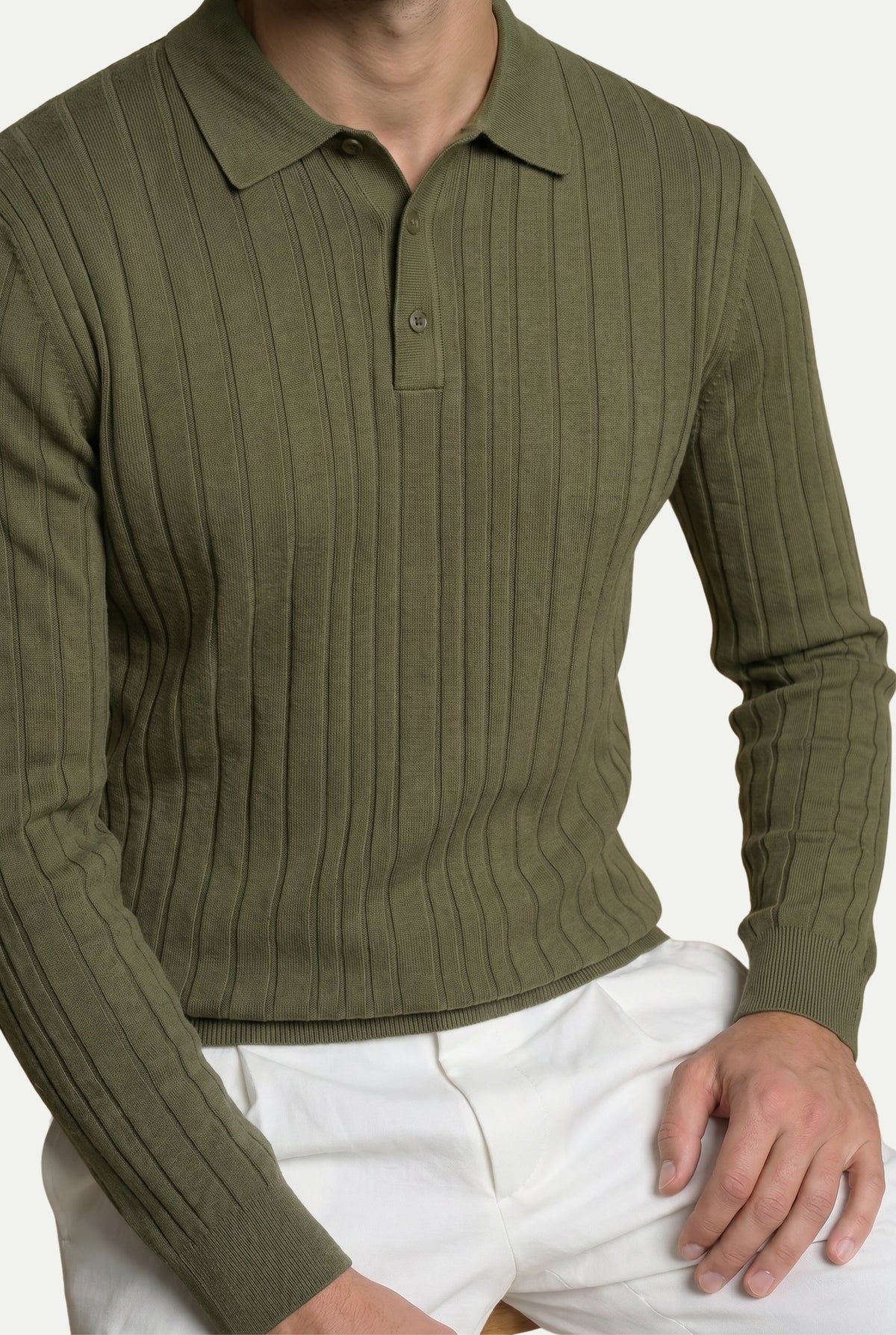 Extrafine Long Sleeve Polo Olive