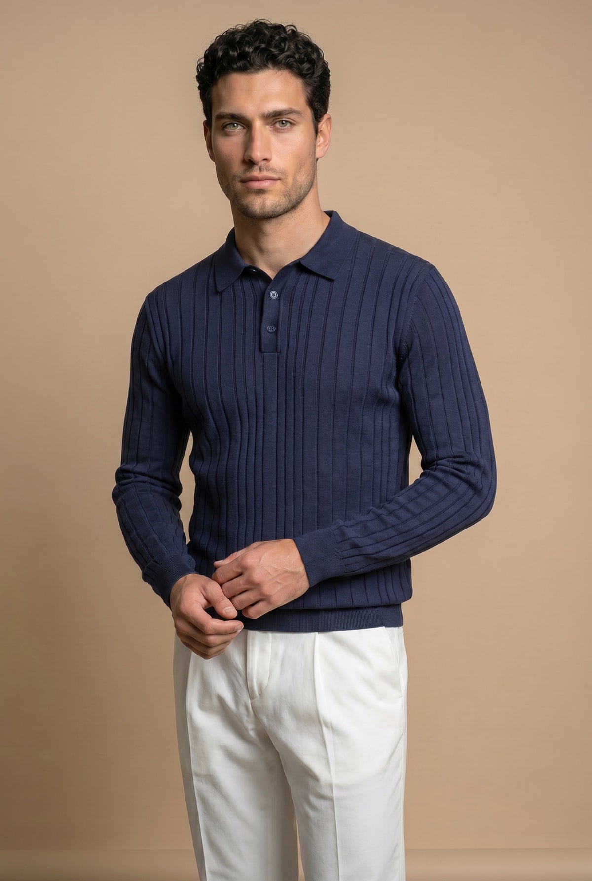 Extrafine Long Sleeve Polo Navy
