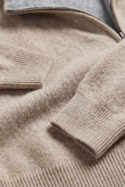 Cashmere Full-Zip Knit Beige