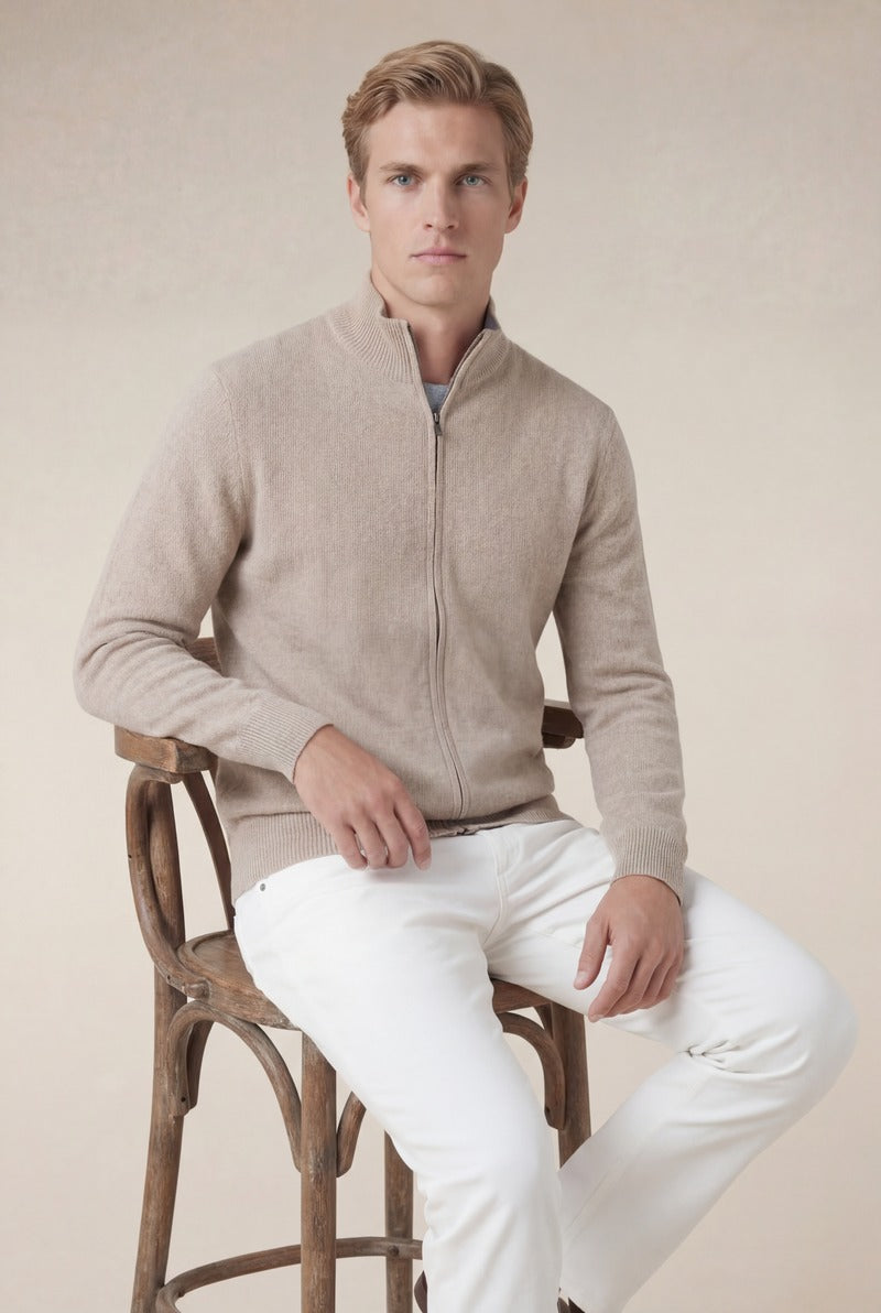 Cashmere Full-Zip Knit Beige