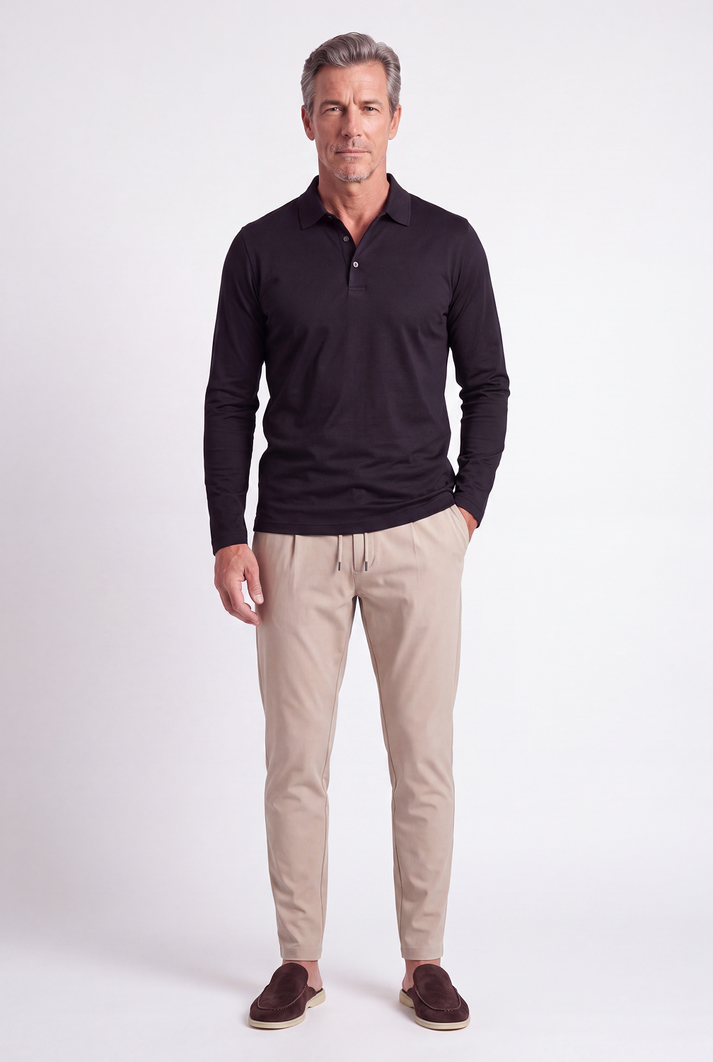 Black Long Sleeve Polo