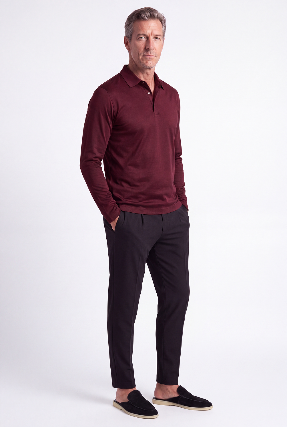 Burgundy Long Sleeve Polo